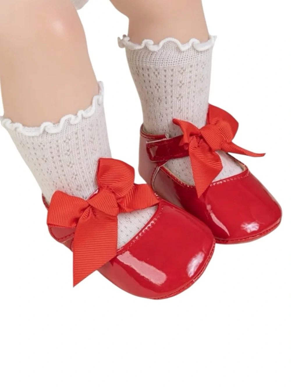 NWOT Baby Girl Red Patent Leather Mary Jane Shoes with Knotted Bow Accent